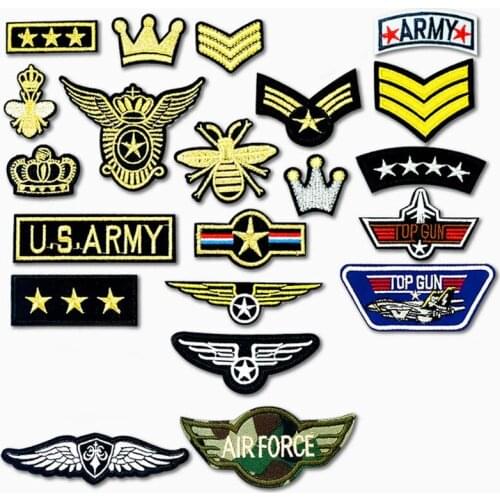 US ARMY Crown Iron On Patches Sewing Embroidered Applique for Jacket Clothes Stickers Badge DIY Apparel Accessories Golden Patch