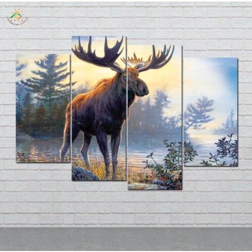 Wall Art HD Prints Canvas Art Painting Modular Picture And Poster Moose Animal Canvas Painting Decoration Home 4 PIECES