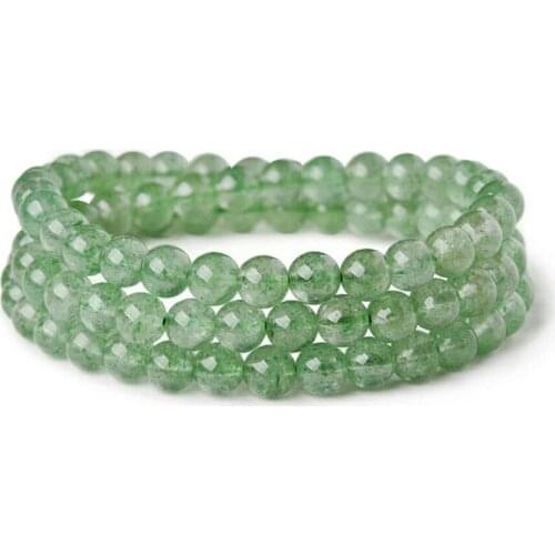Natural Genuine Green Strawberry Quartz Crystal Transparent Stretch Charm Round Bead Bracelet 6mm