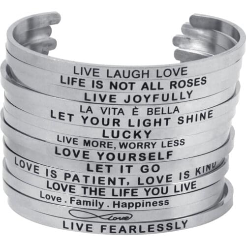 2021 New Stainless Steel 4MM Fashion Bracelet Lettering Silver Positive Inspirational Mantra Bracelet Womens Best Gift