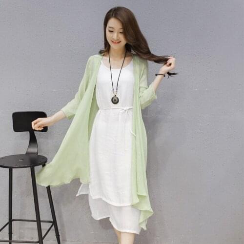 New Casual Loose girl dress Two pieces womens clothing set Women Summer Dress Solid White Vest dress Cardigan party dance dress
