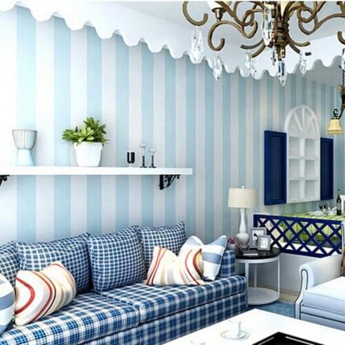 Beibehang wallpaper Cozy Bedroom Vinyl Wallpaper Blue White Stripe Wall paper Wallpaper Roll Modern Feature Vertical Striped R10