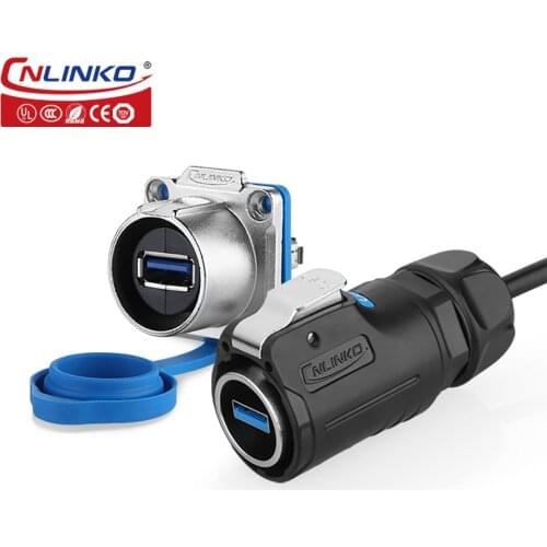 CNLINKO M24 USB3.0 1.5A waterproof IP67connector with cover panel mount12v socket usb3.0 connector for soldering with 0.5m cable