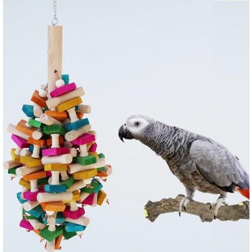 Bird Toys Chewing Playing Toys Large Medium Pet Parrot Cockatiel Parakeet Colorful Wooden Blocks Birds Accessories Swing Toys
