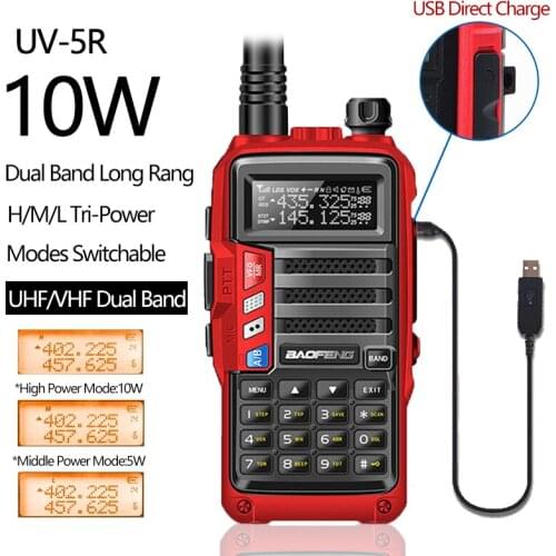 Real 10W Baofeng UV-5R+Plus Walkie Talkie High Power Amateur Ham Two way Radio Station UV-10R Dual Band Transceiver 30KM Radio