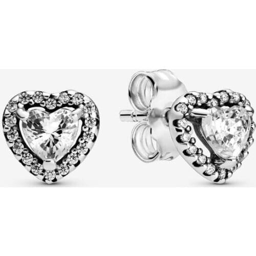 Authentic 925 Sterling Silver Elevated Heart Stud Earrings for Women Clear CZ Wedding Ear ring Fine Jewelry Brincos Bijoux