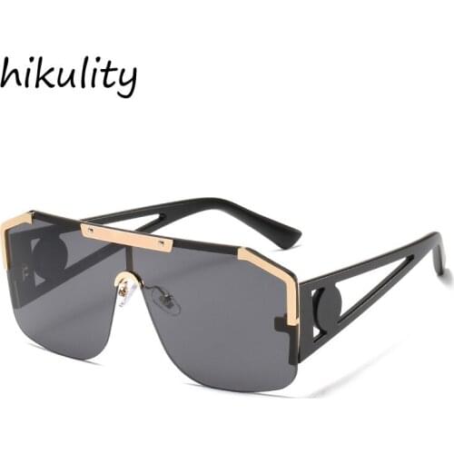 Vintage Wide Hollow Out Leg One Piece Sunglasses For Men Luxury Brand Blue Mirror Uv400 Eyewear Female Oversized Brown Shades