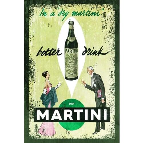 Dry Martini Wartime Wall Decor Metal Tin Sign 12x8 Inch
