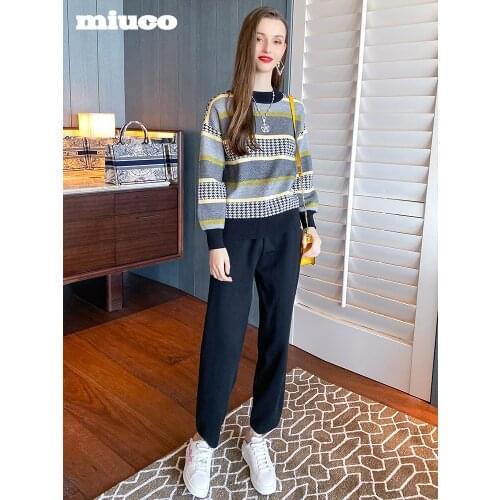 Versatile color matching round neck Pullover+High waist casual pants fashion suit 2021 spring High Quality Top Quality