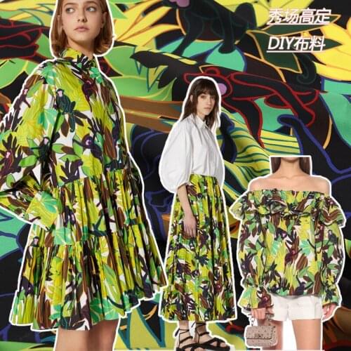 V Brand Monkey Green Leaf Printed Shirt Clothing Fashion Polyester Fabric Cloth for Dress Meter Factory Custom Wholesale