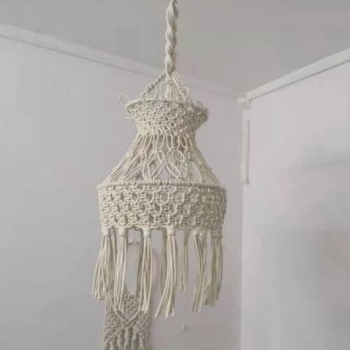 Vintage Handmade Woven Lamp Shade Light Bulb Cover White Macrame Boho Lampshade Modern Bohemian Wall Hanging Tapestry Decoration