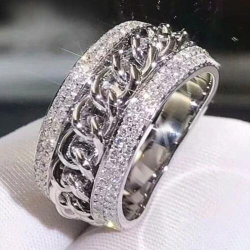 Huitan 2021 Trends Womens Chain Rings with Brilliant Cubic Zirconia Handmade Finger Accessories Fashion Versatile Girls Jewelry