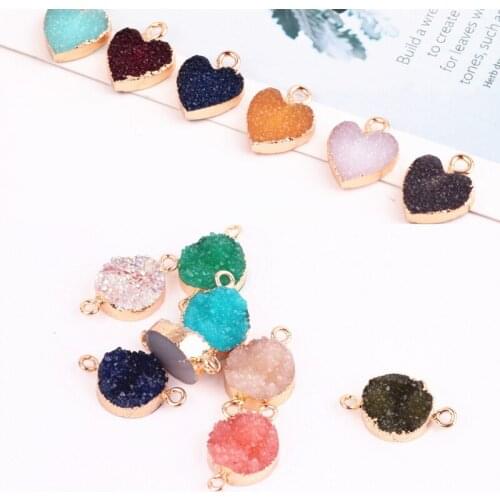 2pcs Heart Round Resin Stone Earrings Connector Pendants Diy Craft Necklace Choker Bracelet Charms Jewelry Findings F29
