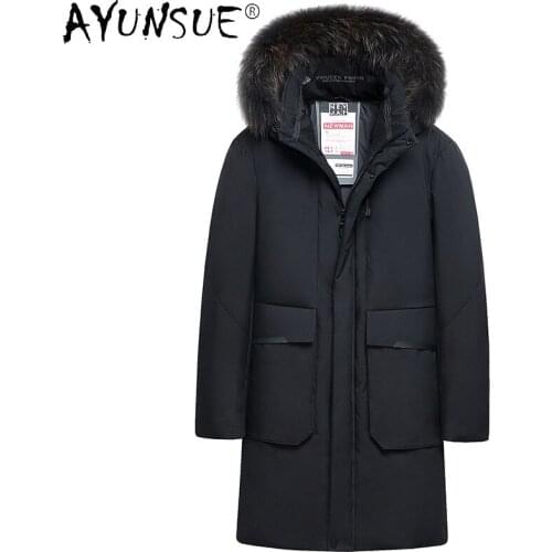 AYUNSUE Winter Jacket Men Clothing 90% White Duck Down Mens Jackets Raccoon Fur Coat Male Hooded Thick Parkas Ropa Hombre LXR627