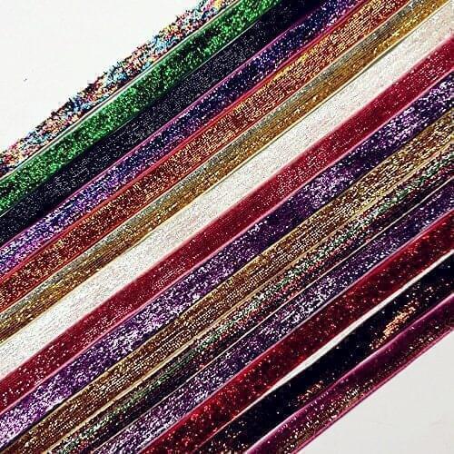 5yards/pack 3/8" width 10mm Sparkle Glitter metallic Velvet ribbon Headband Clips Bow wedding decoration party decor DIY