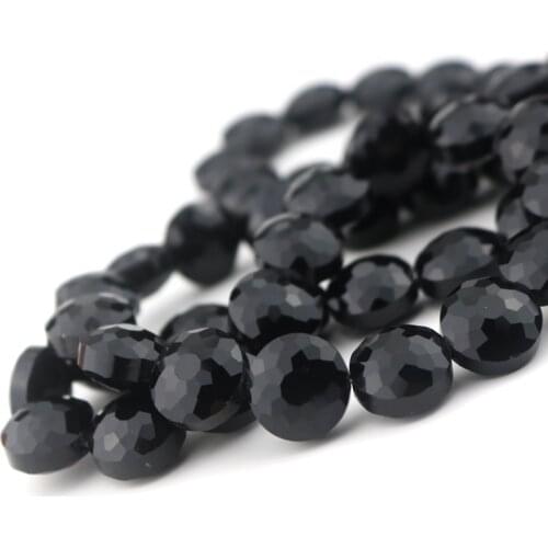 New Arrival 50pcs Fantastic 8*14mm Faceted Flat Round Black Crystal Glass Loose Charm Beads Fit Luxury Europe Jewelry Making
