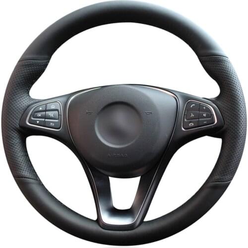 Black PU Faux Leather Steering Wheel Cover for Mercedes Benz C180 C200 C260 C300 B200 E200 E300 CLS260 CLS300 GLC260 GLC300 A180