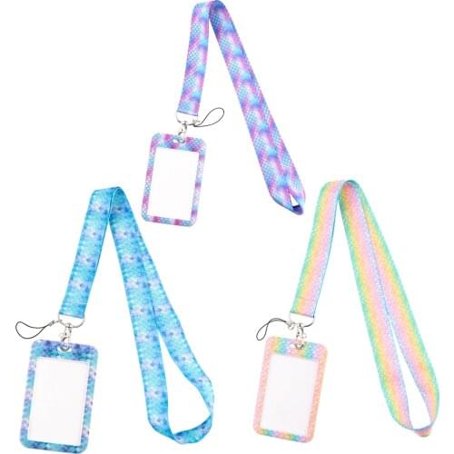 JF594 Fish Scales Lanyard ID Badge Holder Bus Pass Case Cover Slip Bank Credit Card Holder Strap School Office Supplies