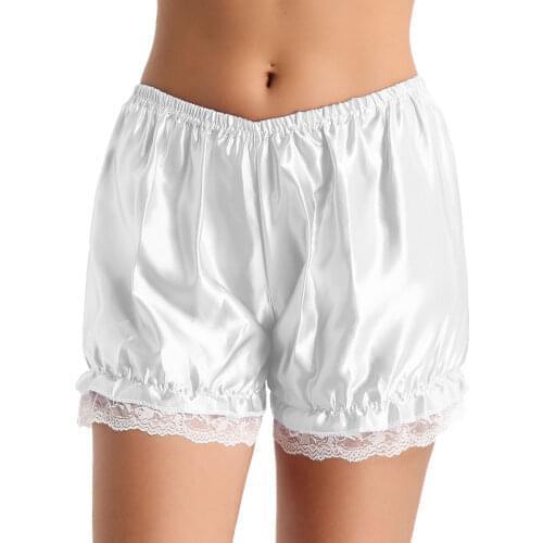 Women Girls Soft Lace Hem Shiny Pumpkin Bloomers Shorts Breathable Ballet Ballroom Dance Wear Underwear Cute Security Knickers
