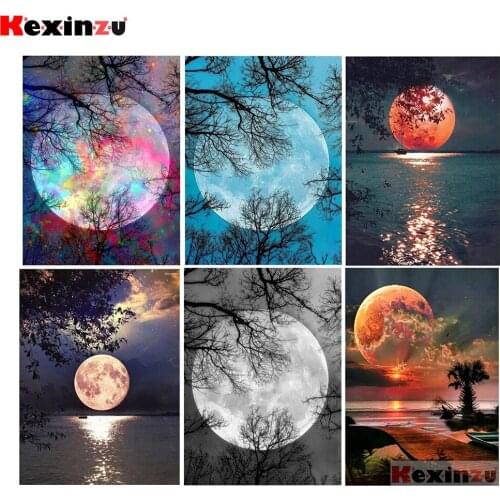 Kexinzu 5D Diamond Painting Full Square/Round Drill Moon Pictures 3d Diamond Embroidery Scenic Cross Stitch Home Decoration yh04