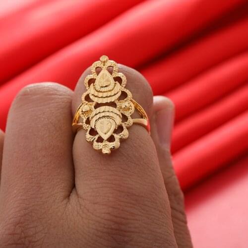 Dubai Gold Color Rings 24K For Women Wedding Jewellery Womens Ring For Girls Bridal Wife Gifts African Dubai French