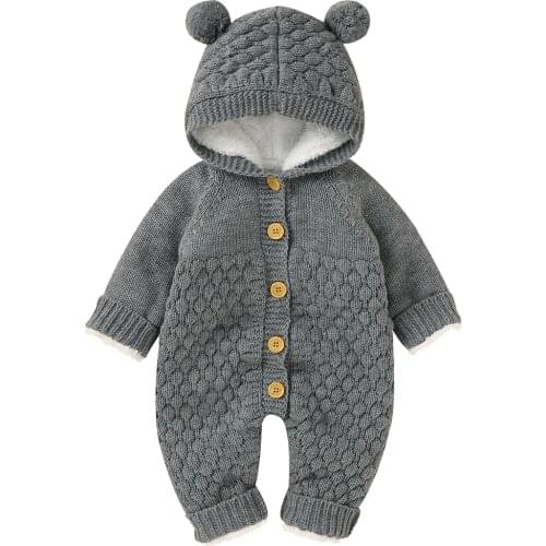 Newborn Baby Romper for Boy Girl Toddler Knitted Hoodies Clothes Infant Thicken Warm Long Sleeve Jumpsuit Outfits Onesies