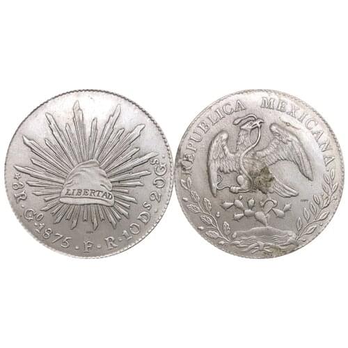 Mexico Republic Mexicana 1875 1881 1882 1887 1889 1891 1892 1893 1894 8 Reales Libertad Eagle snake Silver Plated Copy Coins