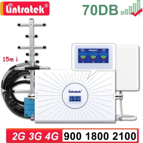 Lintratek 2G 3G 4G Signal Repeater Amplifier 900mhz GSM LTE DCS 4g WCDMA 900 1800 2100 Cellular Signal Booster YagI Antenna Kit