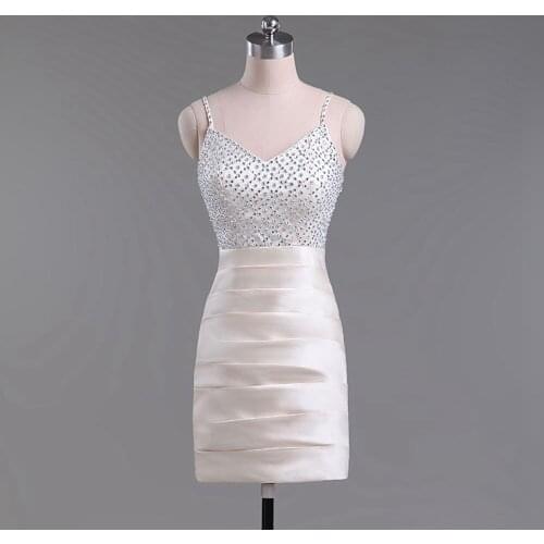 Champagne Spaghetti Strap Special Occasion Dresses Mini Prom Homecoming Party Matric Dance Queen Dress Above knee Mini Custom