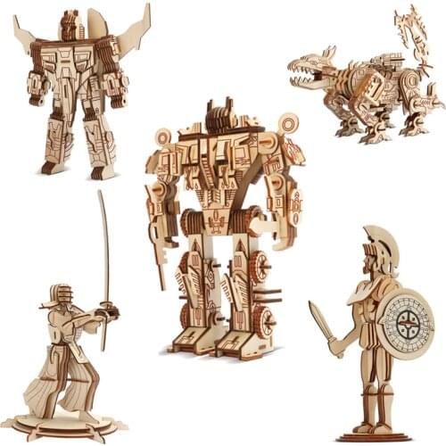 Robot Model Wood Puzzles Laser Cutting 3D Wooden Jigsaw Puzzle Educational Toys DIY Indoor Handmade Boys Toy For Kids Adults