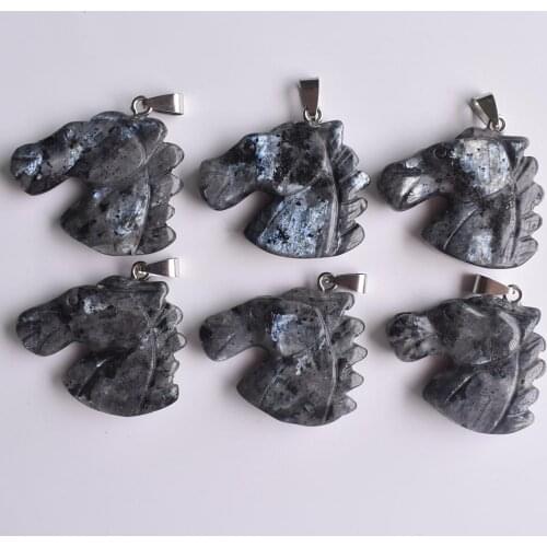 Fashion natural labradorite stone carved animal horse heads charms pendants for jewelry making 6pcs/lot Wholesale Free shipping