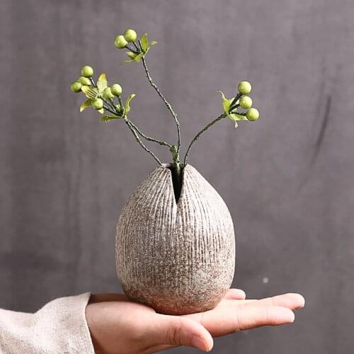 Sprout Pattern Small Pottery Vase Artificial or Dried Flowers Ceramic Vases for Home Decoration