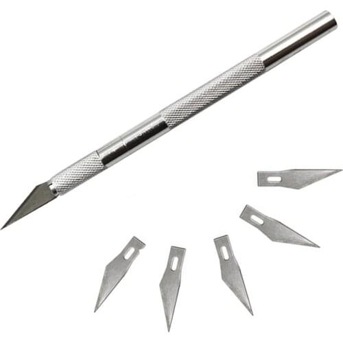 Non-Slip Cutter knives+5pcs Metal Scalpel Knife Tools Kit PCB DIY Repair Hand Tools Engraving Craft Blades Mobile Phone