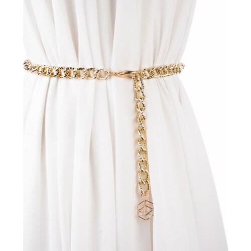 New female Full Metal Mirror thin Waist Belt Women Metallic Gold Plate With Chains Lady Punk Rocky waistband for women BL651