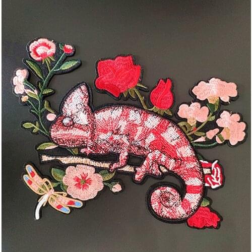 Clothing diy embroidery patch deal with it 28cm Lizards dragonfly flower biker patches for clothes stickers fabric free shipping