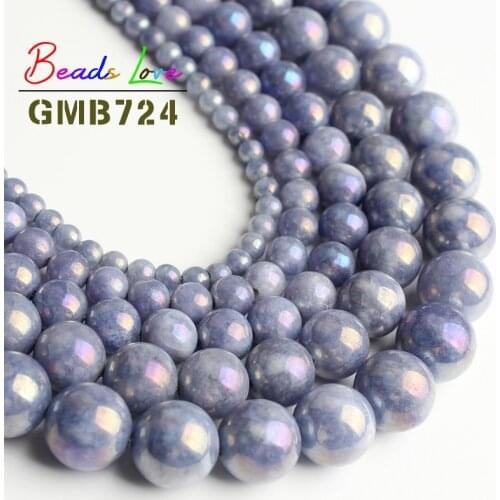 Wholesale Dark Blue Plating Angelite Stone 4 6 8 10 12mm Round Loose Beads Diy Bracelet Necklace for Jewelry Making Natural 15