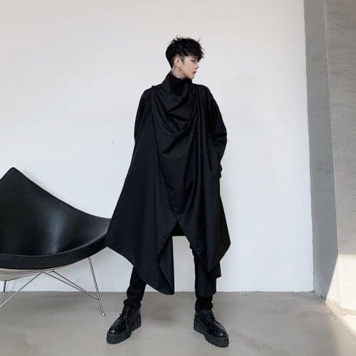 Autumn new dark department personality Collar Design Mens medium-length loose windbreaker hairdresser youth jacket fashion