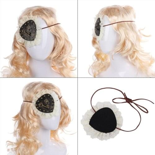 Punk Gothic Lace Eye Patch Single Eye Mask Halloween Party Cosplay Accessories Masquerade Costumes Props with Key Lock