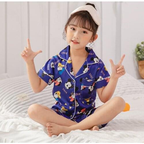 Kids Pyjamas Satin Silk Pajamas with pants Sleepwear Mickey Cartoon Nightwear childrens things for a girl Pajama Sets