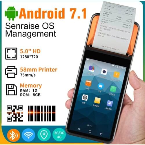 Handheld Pos Terminal 58mm Receipt Printer Thermal Printer Android 7.1 NFC 4G Wifi Bluetooth Printer Machine Barcode Printing