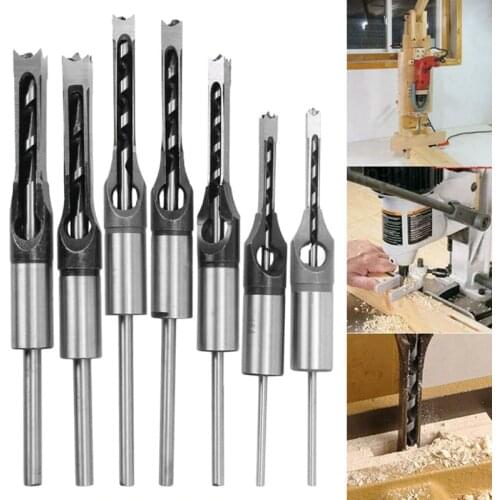 Hot 7pcs 1/4 to 1/2 Square Hole Drill Bit 45 Steel Mortising Drilling Woodworking Tools
