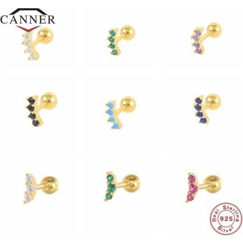 CANNER Small Green Purple Black Blue Colored Zircon 925 Sterling Silver Ear Stud Earrings for Women Piercing Earings Jewelry