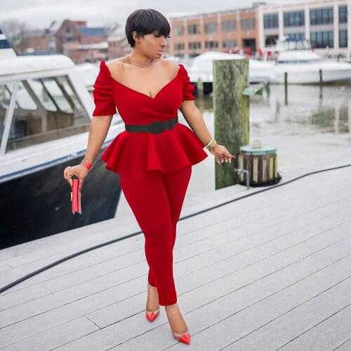 Office Lady Business Formal Two Pieces Pantsuits Women Ruffles Short Sleeve Slim Fit Tops and Bodycon Trousers Elegant Outfits