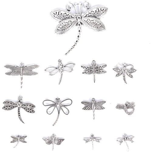 13Pcs Mixed Tibetan Silver Color Dragonfly Charms Pendants DIY Necklace Anklet Bracelet Accessories Jewelry Making Findings