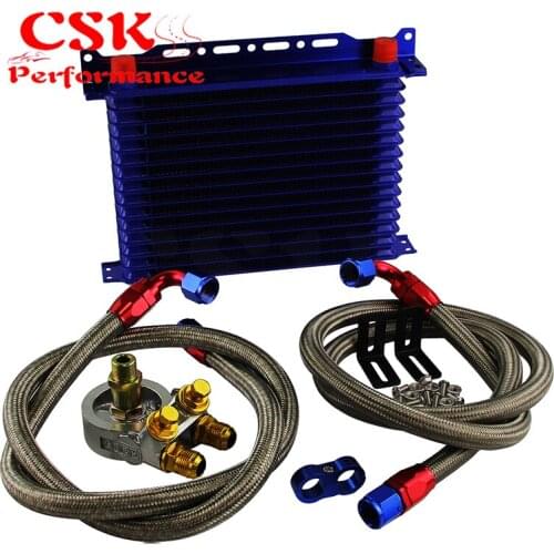 15 Row Engine Racing Trust Oil Cooler Thermostat Adapter hose Kit For Japan Car/Truck Blue/ Black