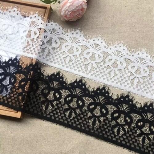 3M Latest African Lace Fabric Embroidery French Chantilly Grid Net Tulle Eyelash Lace Trim In Black/White For Wedding