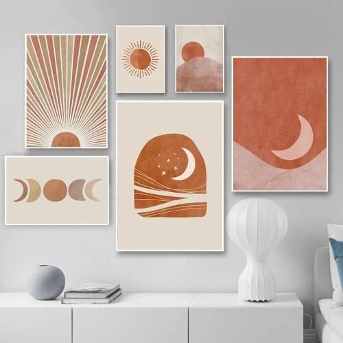 Abstract Landscape Sun and Moon Scene Boho Canvas Prints Painting Wall Art Pictures Posters for Living Room Home Decor No Frame