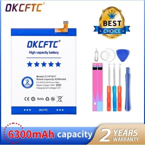 OKCFTC 6300mAh C11P1611 Battery For ASUS Zenfone 3 Max Z3 Max ZC520TL X018DC ZB570TL X008DB PegASUS 3 X008 X008D Z01B