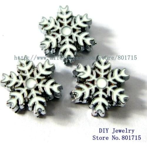 White snowflake as gift wholesales price 50pcs 8mm slide charms DIY charms Internal Dia.8mm fit 8mm band zinc alloy