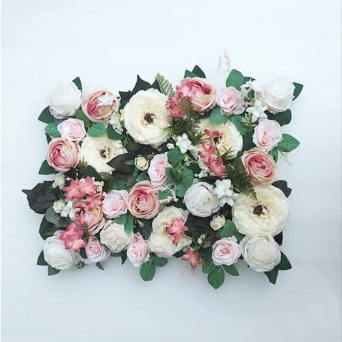 Beige Blush Pink Rose 60x40cm Green Leaf Artificial Flowers DIY Party Flowers Board Pink Romantic Wedding Decoration Background